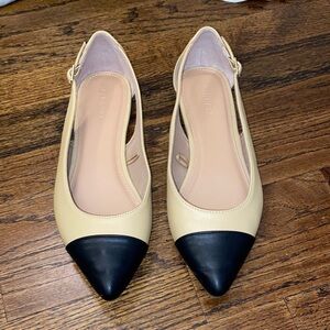 Old Navy- faux leather pointed toe cap sling back ballet flats caramel black (8)